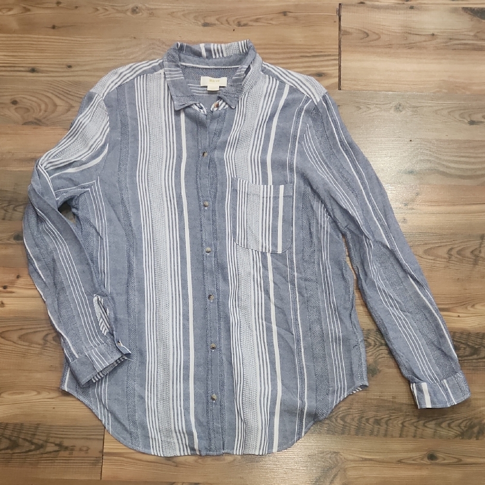 Maeve Navy and White Striped Button-Down Shirt